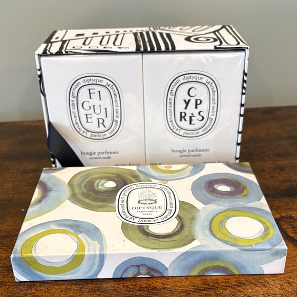 diptyque Other - NEW! Diptyque Figuer and Cyprès Candle Duo with Artistic Packaging